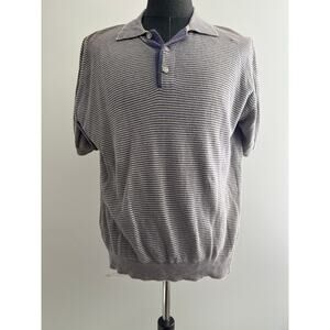 Hickey Freeman Linen Cotton Short Sleeve Collared Sweater Purple Stripe Large SG